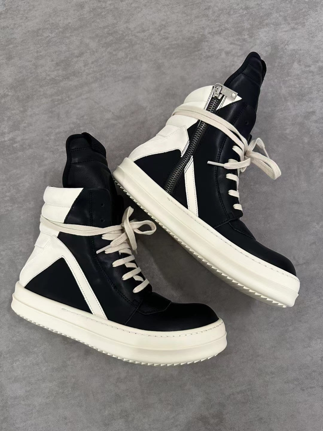 Rick Owens Men's Spring/Fall Fashion Casual Round Toe Lace Up Leather Zipper Thick Sole High Top Sneakers Shoes #78569