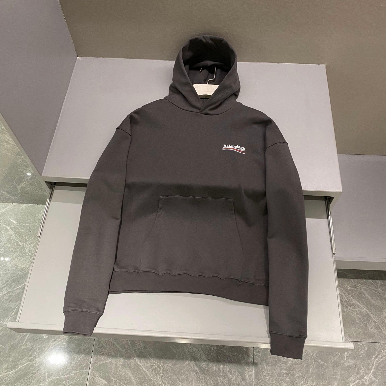 Balenciaga Men's And Women's Spring And Fall Embroidered Letters Logo Solid Color Cotton Hooded Sweatshirt #73374