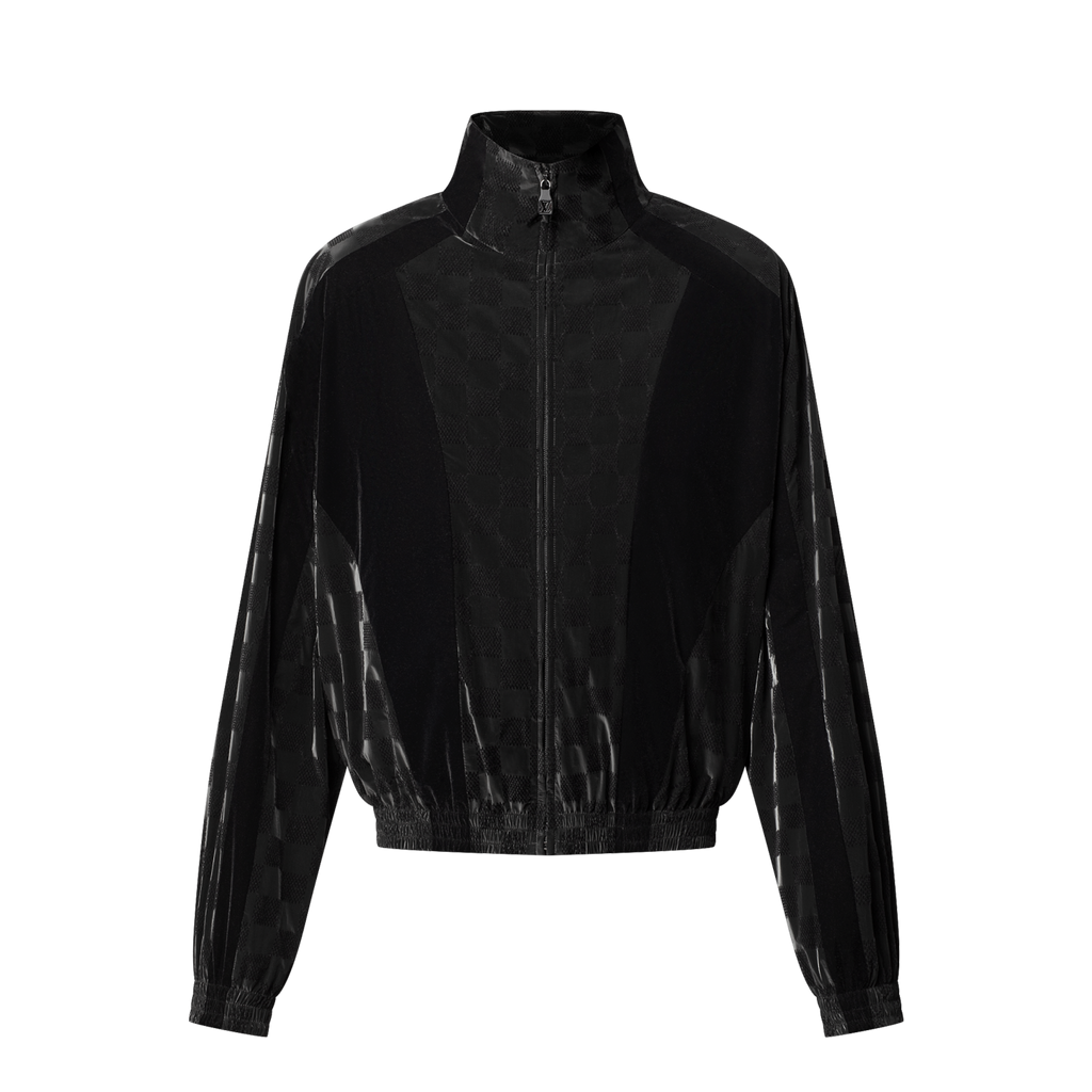 Louis Vuitton Men's Spring/summer Flocked Tech Jacket Tessellated Marque L.vuitton Déposée Logo Velvet Zipper Patchwork Jacket #81398