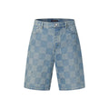 Louis Vuitton Men's Summer Solid Colour Checkerboard 3D Print Casual Denim Shorts #76864