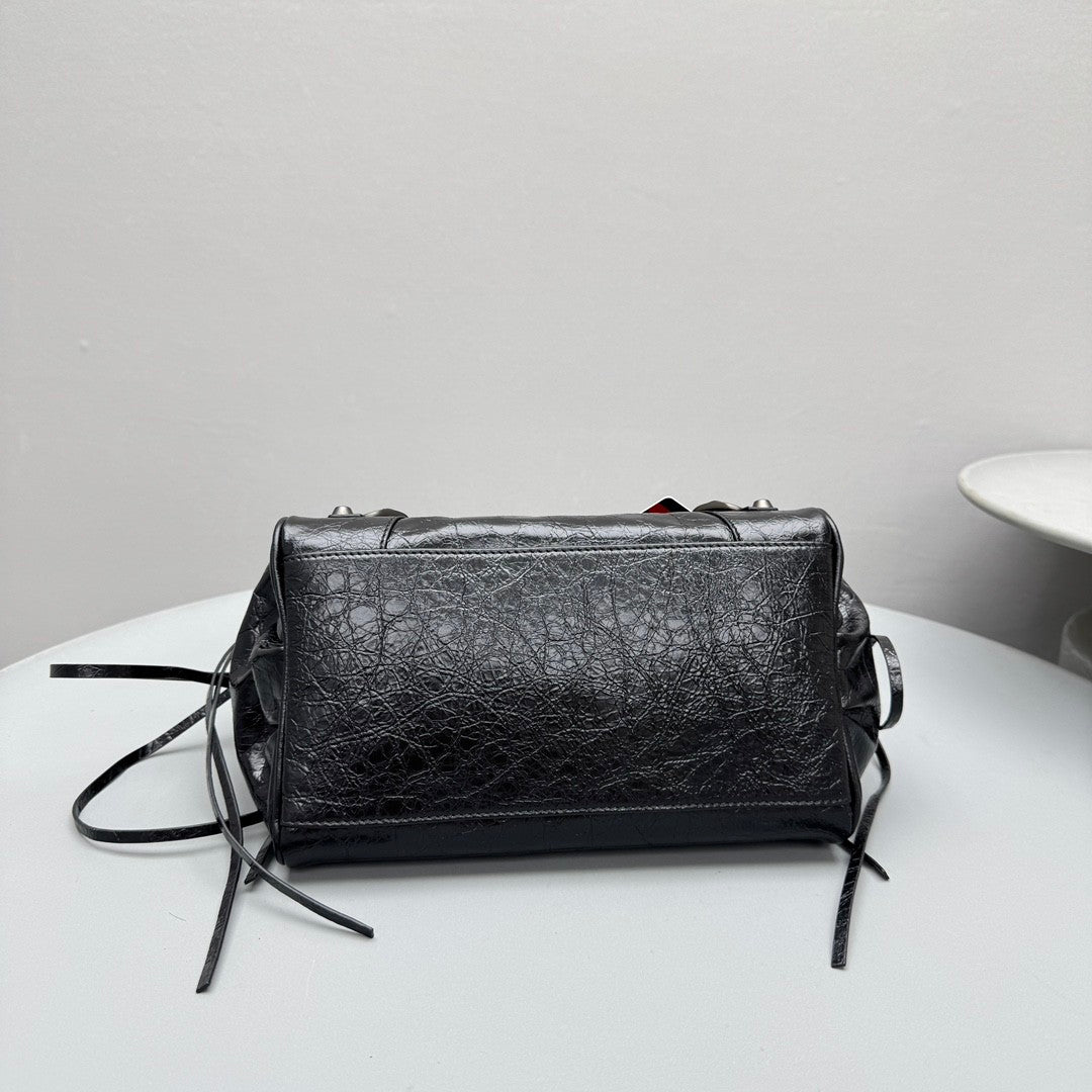 Balenciaga LE CITY Women's Fashion Classic Solid Color Fine Grain Lambskin Small Bowling Bag Handbag Crossbody Bag  Bags 8352562AB1G1000 #78616