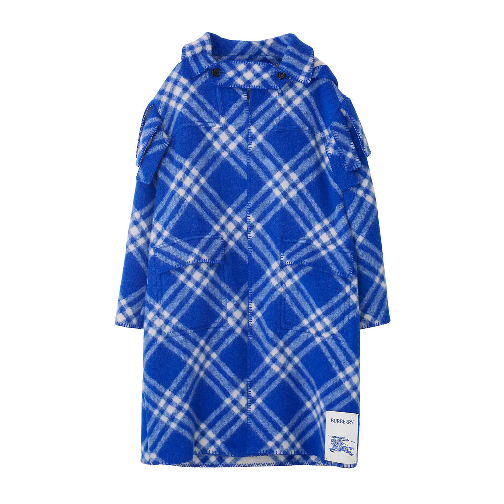 Burberry Men's Autumn and Winter Plaid Wool Blanket Poncho Hooded Single Breasted Pocket Long Sleeve Coat Jacket #72717