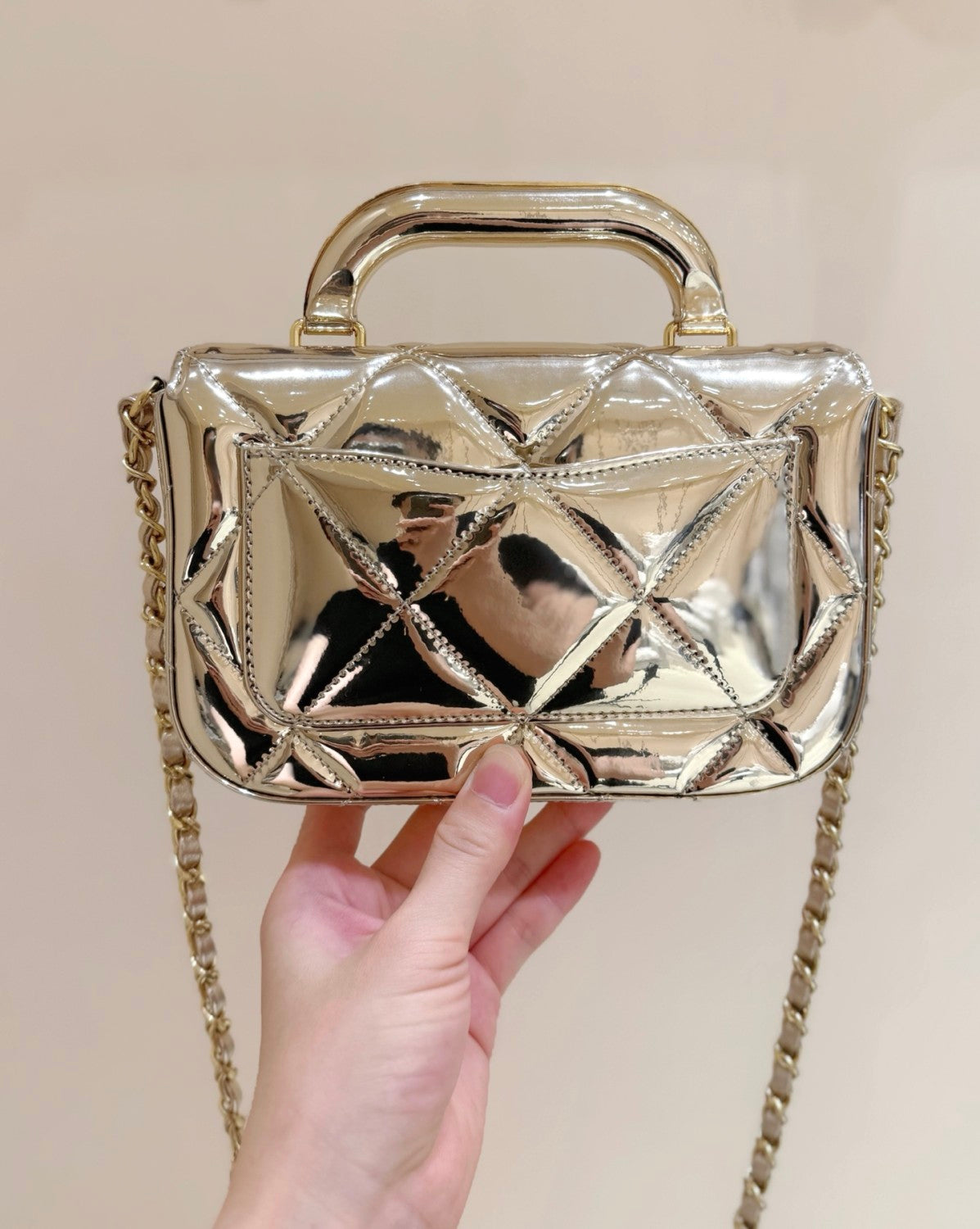 Chanel Small Clutch With Chain Mirror Calfskin Metal #375531