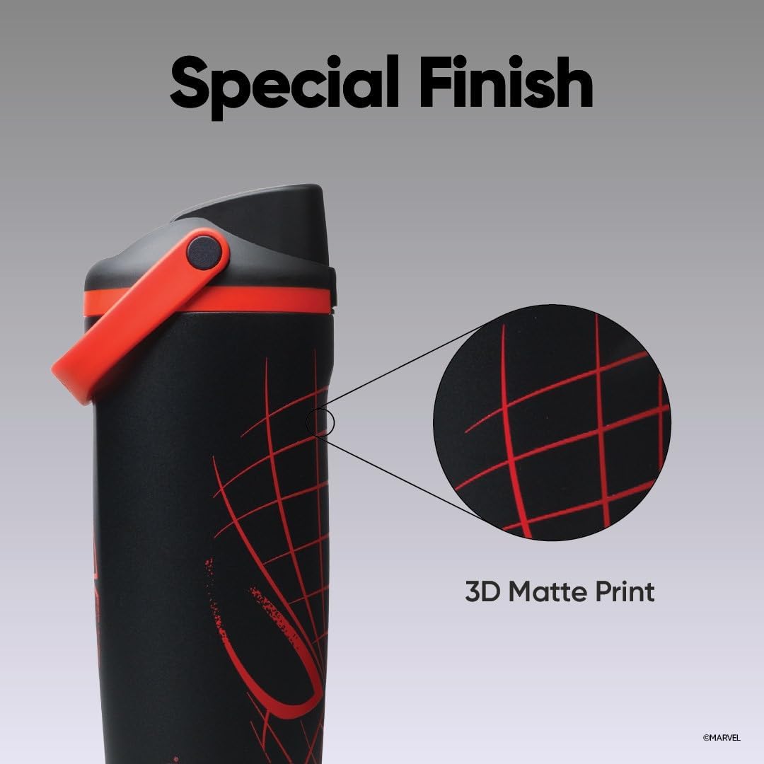 Owala Spider-Man FreeSip Sway Insulated Stainless Steel Water Bottle with Two-Way Spout. Built-in Straw and Bucket Handle. Suitable for School and Sports. 30 oz (approx. 850.5 g). BPA-Free. Leak-Proof. Night Watch