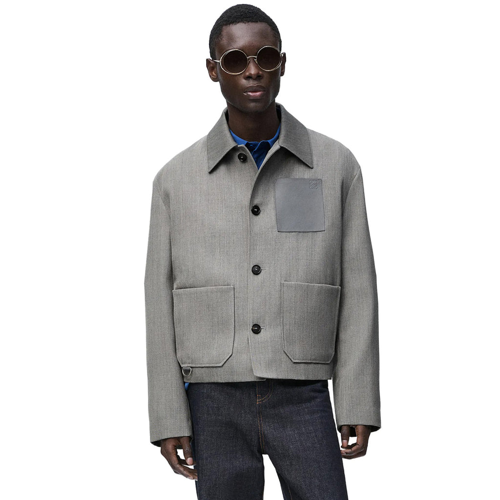 Loewe Men's Autumn And Winter Wool Work Jacket Solid Colour Pockets Loose Fit Lapel Single-breasted Fashion Casual Jacketï»? #71842