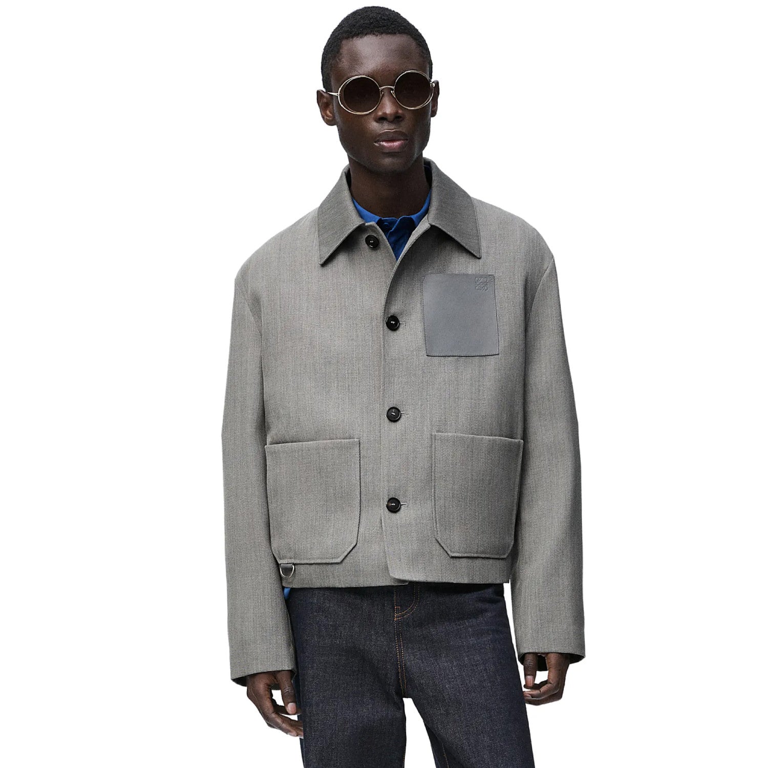 Loewe Men's Autumn And Winter Wool Work Jacket Solid Colour Pockets Loose Fit Lapel Single-breasted Fashion Casual Jacketï»? #71842