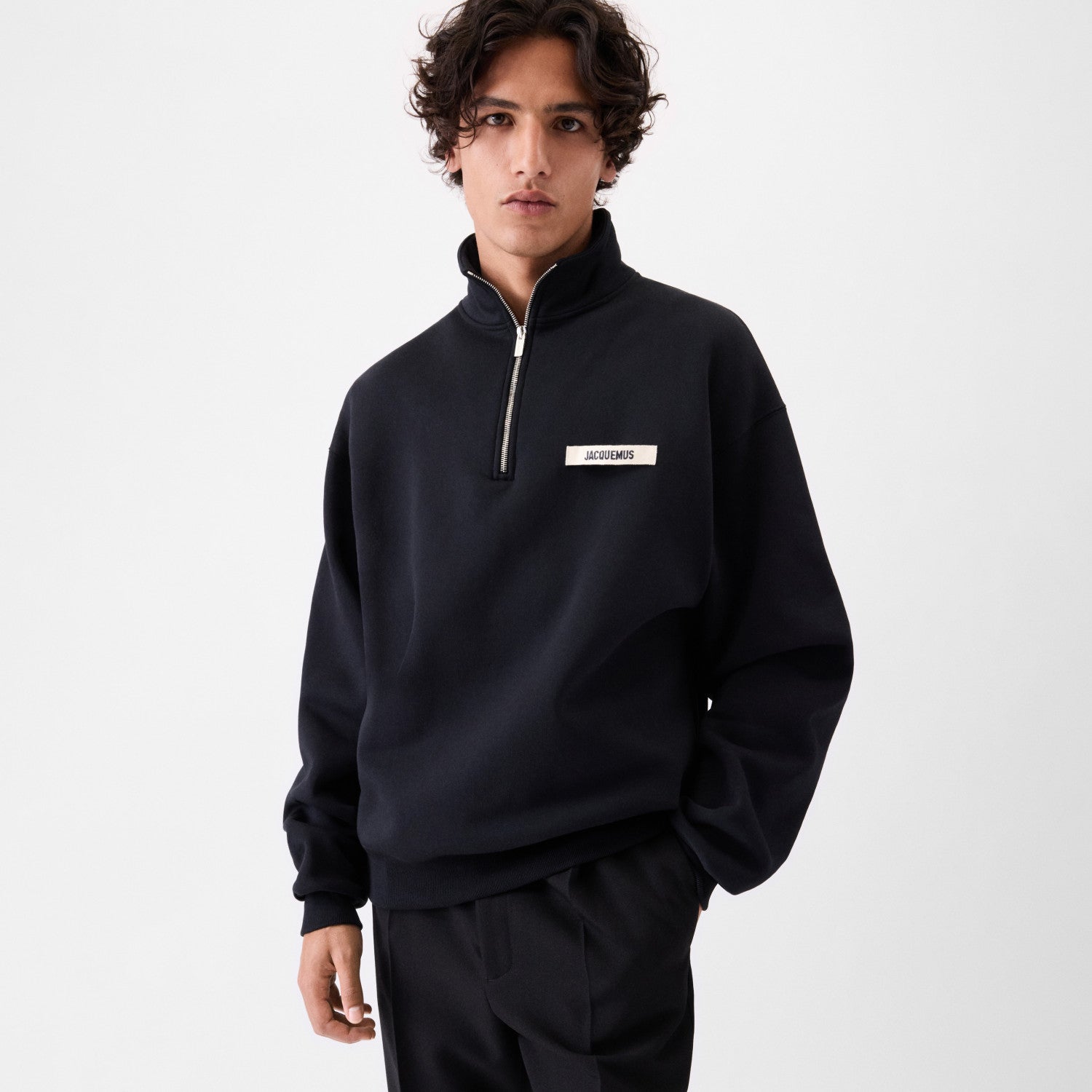 Jacquemus Men's Spring/Fall Fashion Casual High Neck Half Zip Embroidered Knit Logo Sweatshirt #78534