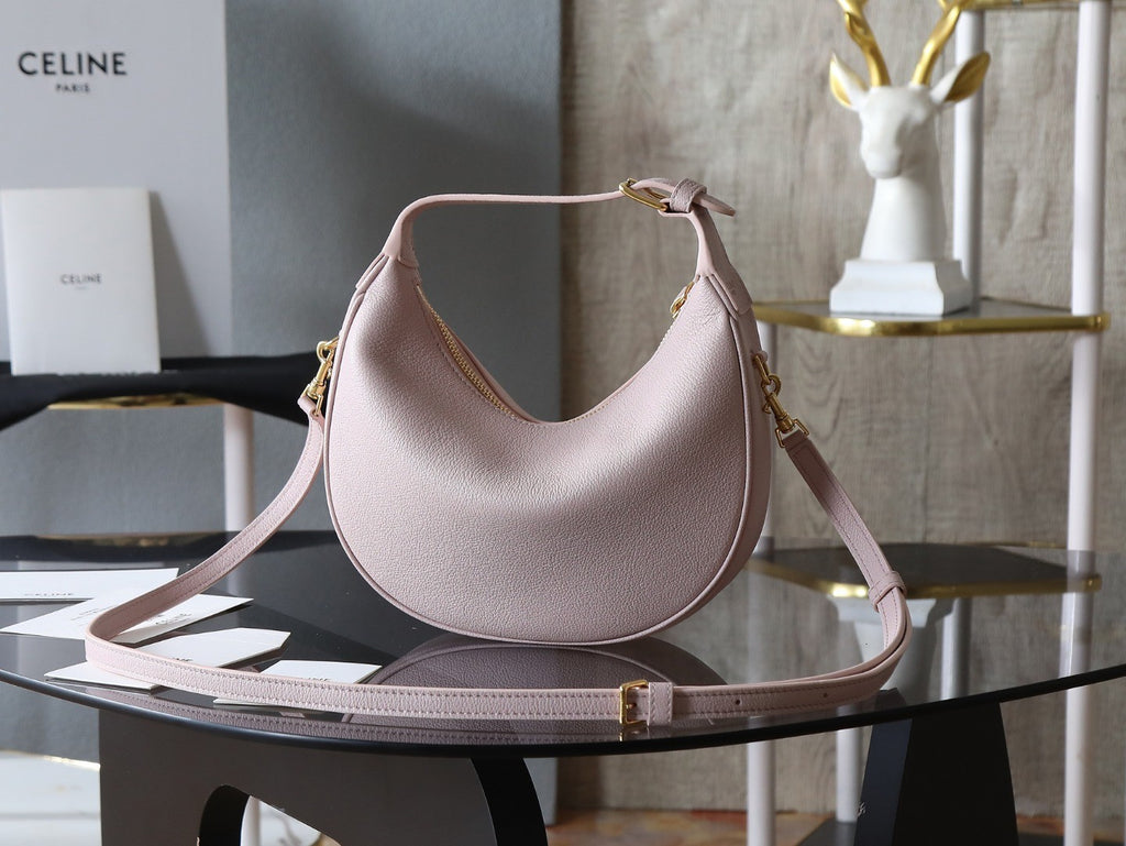 Celine Women's Pink Teen Lulu Handbag Stylish Vintage-inspired Half-moon Clutch Crossbody Bag Bags 120723ENY.25BD #81821A
