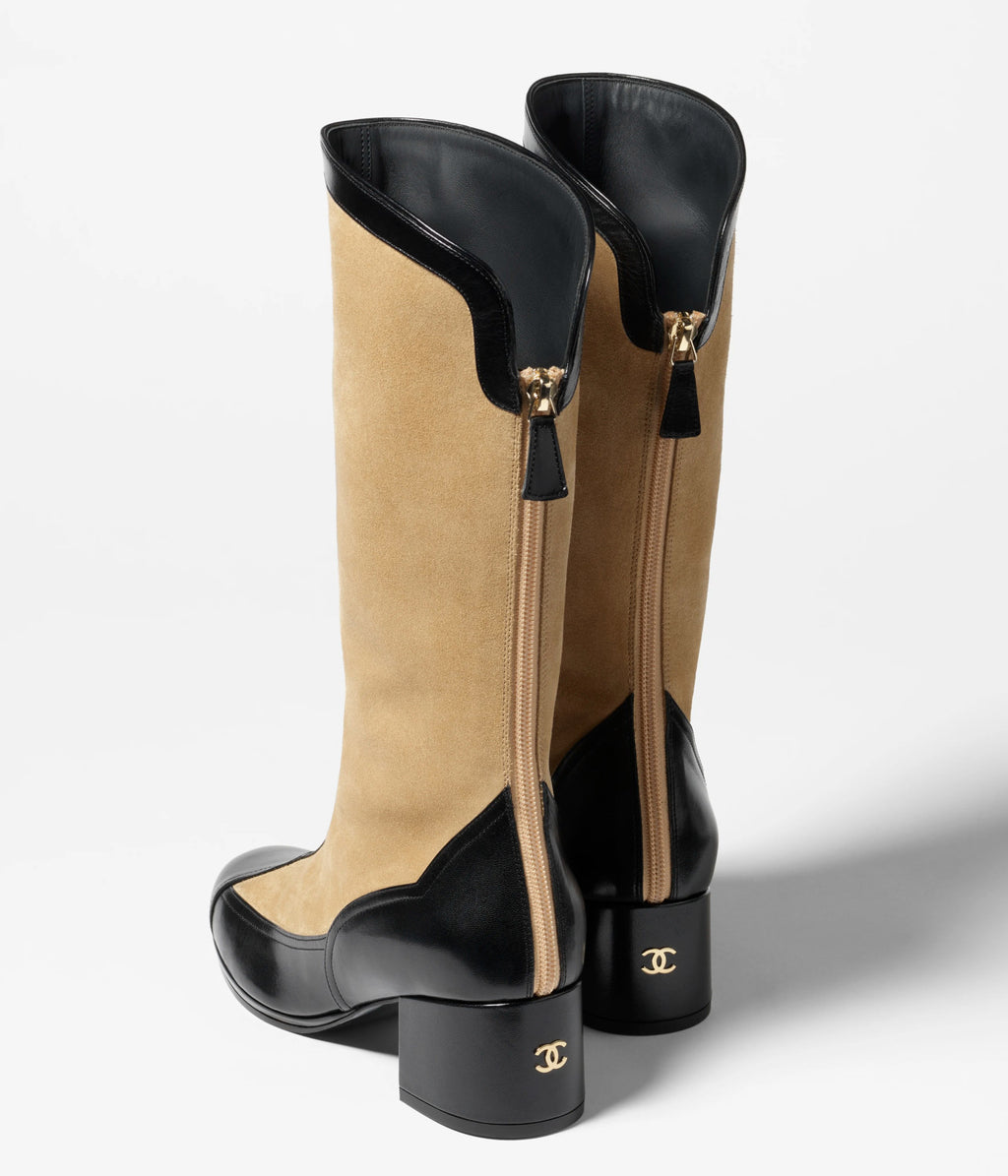 Chanel Women's Sheepskin Calfskin Round Toe Zipper High Top Boots Autumn and Winter Solid Color Chunky Heel Casual Shoes Ngvp #2138