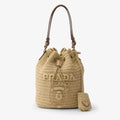 Prada Women's Logo Embroidered Adjustable Detachable Shoulder Strap Lafite Grass Patchwork Leather Bucket Bag Mini Handheld One Shoulder Crossbody Bag  Bags #196301
