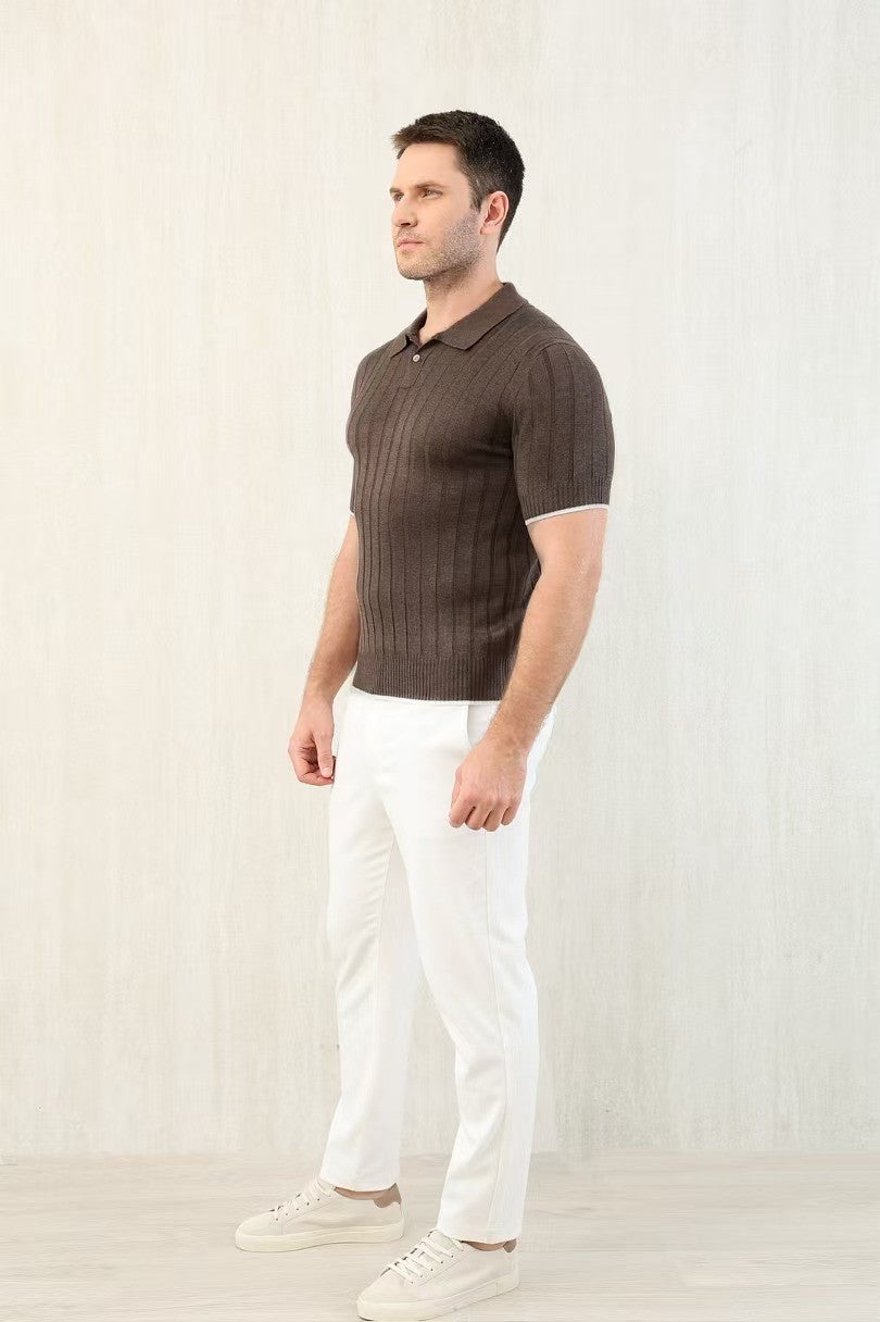 Brunello Cucinelli Men's Spring And Summer Solid Color Lapel Fitted Short Sleeve Polo Shirt Ngvp #1447
