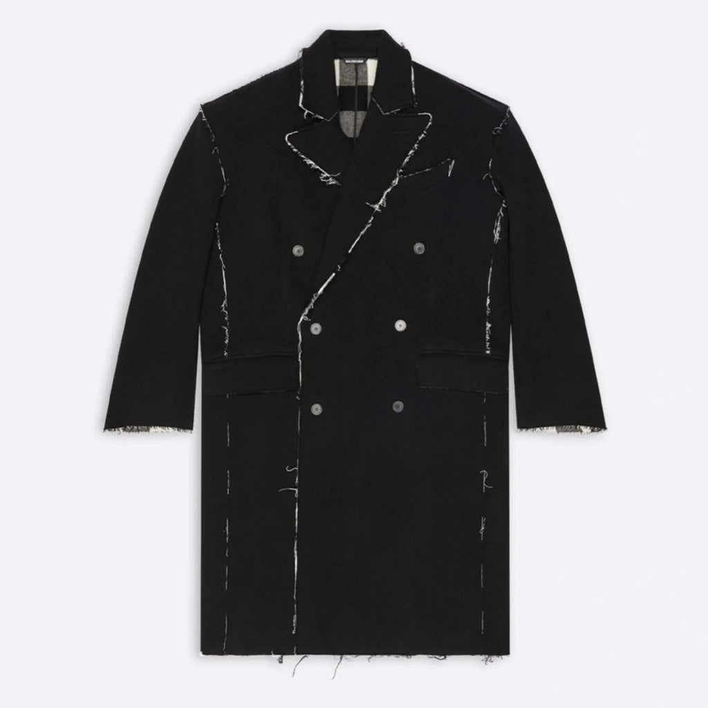 Balenciaga Men's Women's Spring. Autumn And Winter Splicing Raw Edge Lapel Double Breasted Solid Color Straight Coat Jacket Ngvp #1697