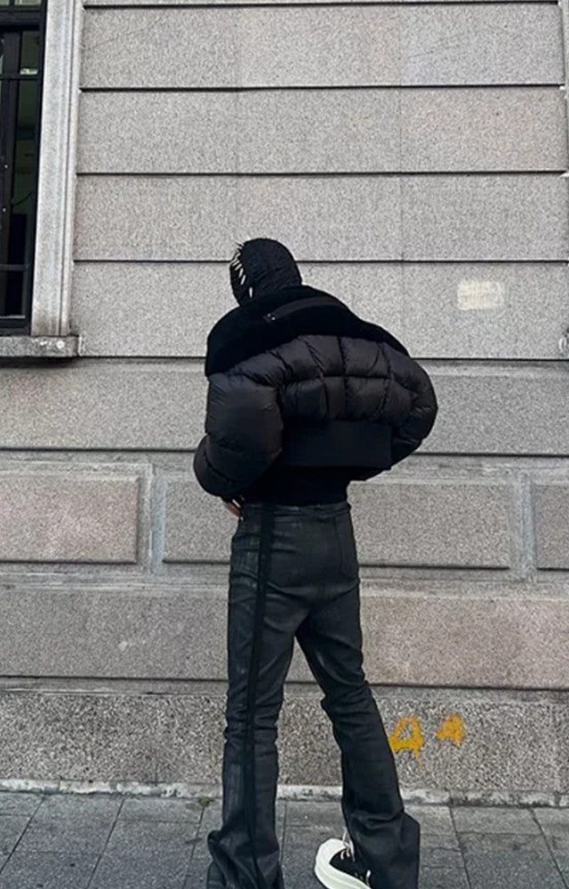 Rick Owens Men's Dark Style Short Splicing Puffer Down Jacket Autumn And Winter Solid Color Zipper Collarless Jacket #81336