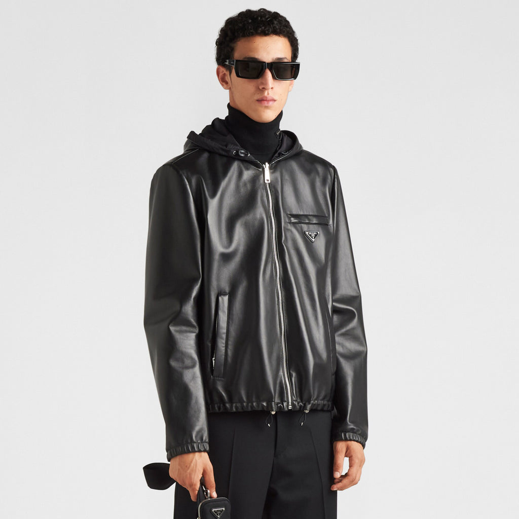 Prada Men's Autumn/Winter Solid Color Reversible Nappa Leather and Re-Nylon Waistcoat Jacket #77778