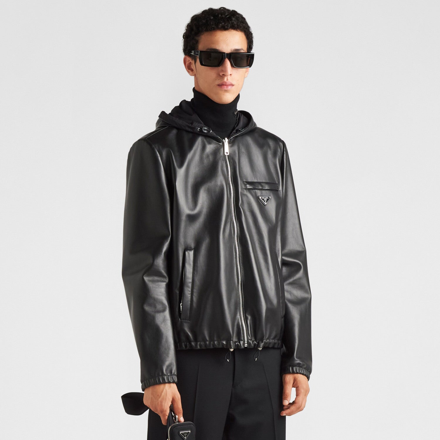 Prada Men's Autumn/Winter Solid Color Reversible Nappa Leather and Re-Nylon Waistcoat Jacket #77778