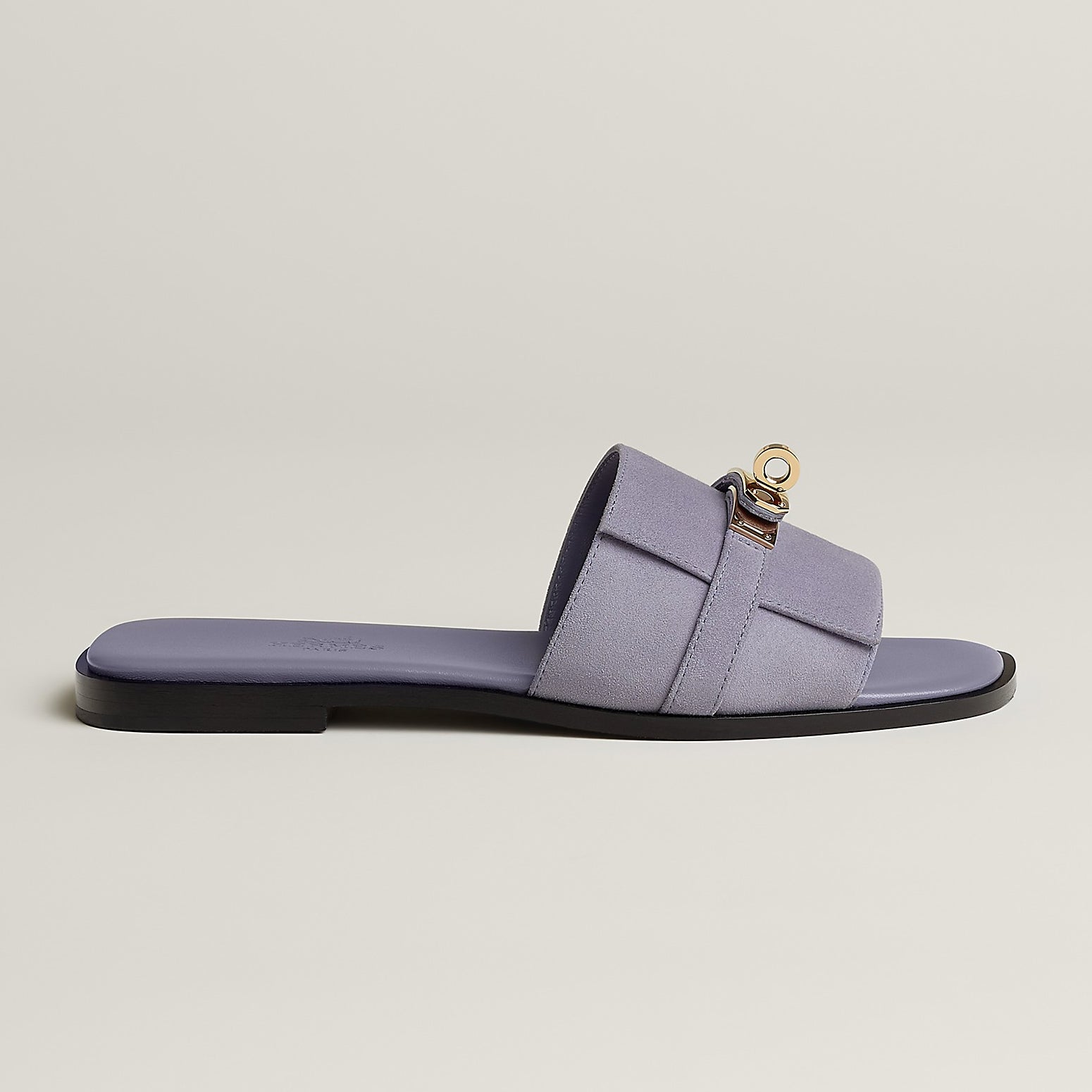 Hermes Giulia Women's Summer Solid Color Metal Buckle Round Toe Suede Leather Sandals Slippers Shoes #77667