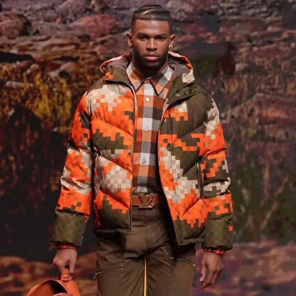 Louis Vuitton Men's Autumn And Winter Checkerboard Check Print Long Sleeve Loose Hooded Puffer Down Jacket Ngvp #9393
