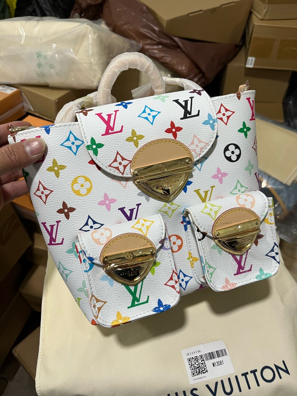 Louis Vuitton LV x TM VENICE Women's Colorful Logo Printed Flap Closure Coated Canvas Leather Trimmed Shoulder Bag Bags #75179