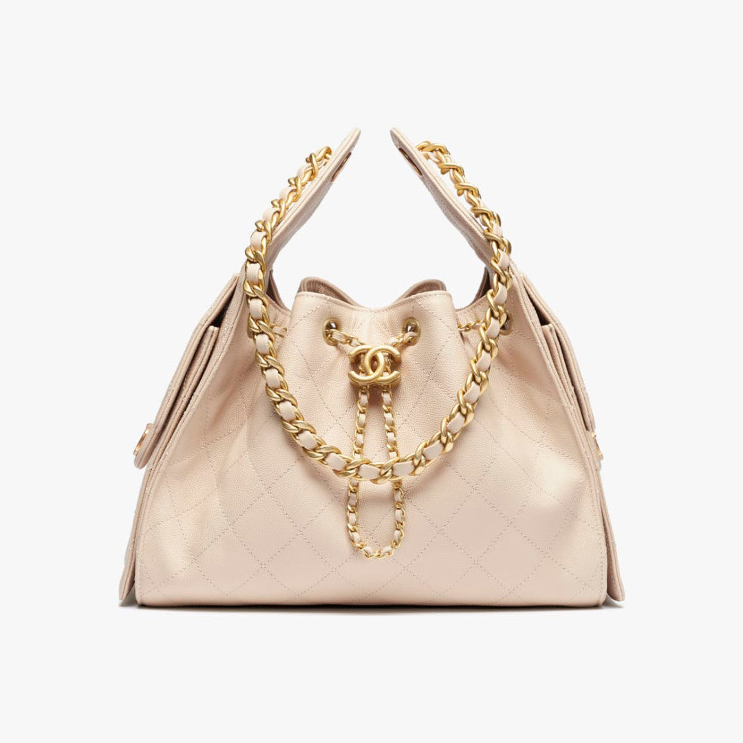 Chanel Women's Classic Double C Logo Solid Color Cowhide & Leather Tote Shoulder Bag Bags Metallic-colored Leather Tends To Fade Easily #77572