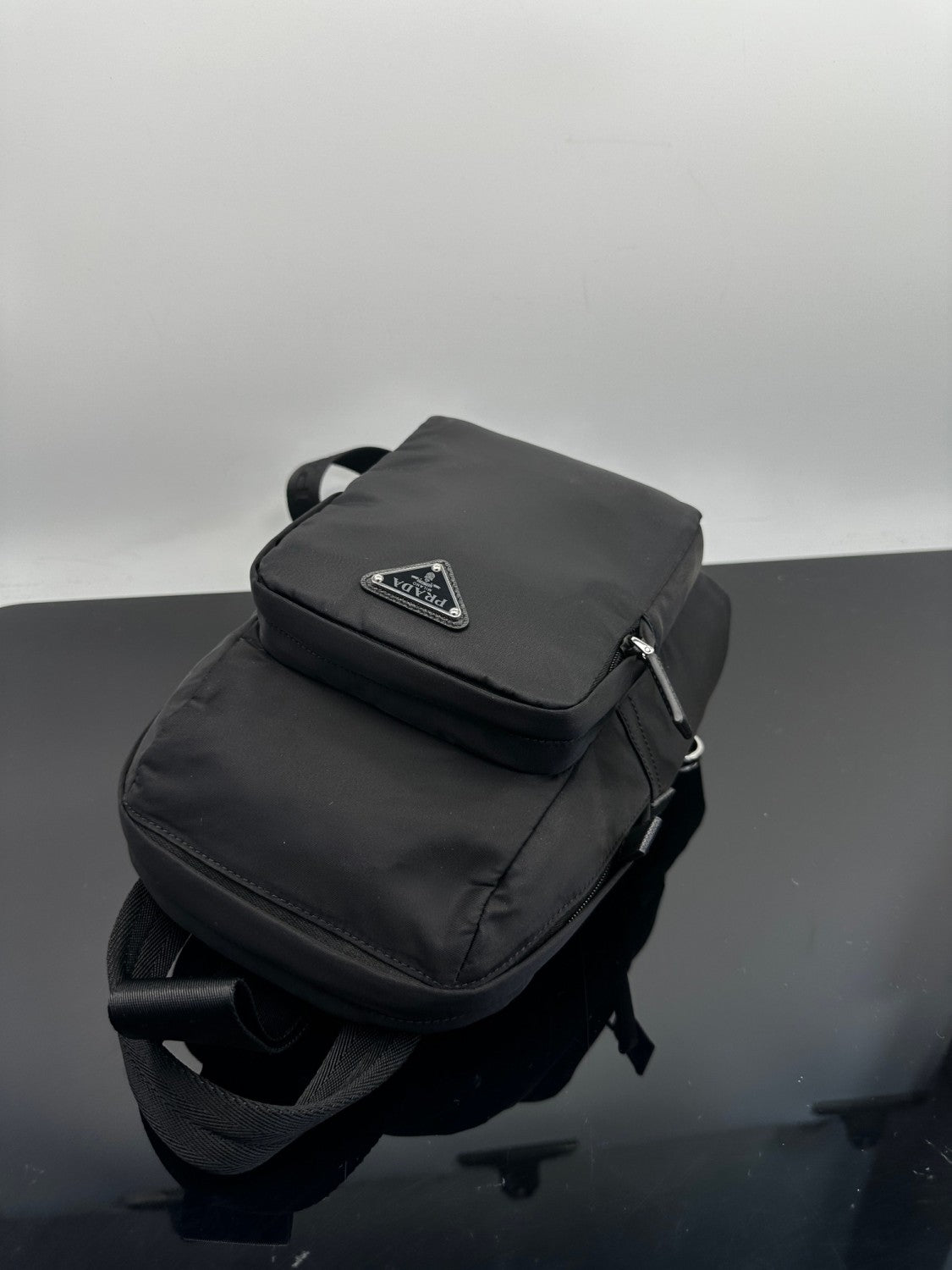 Prada Men's Solid Color Fashion Casual Triangle Logo Recycled Nylon Backpack Bags #78271