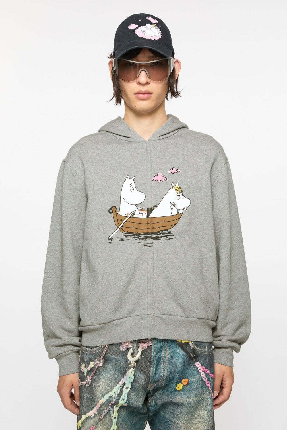 Acne Studios X Moomin Artist Tove Jansson Cartoon Print Fashion Trend Gray Hooded Zipper Sweatshirt  Fall Winter Ngvp #2653