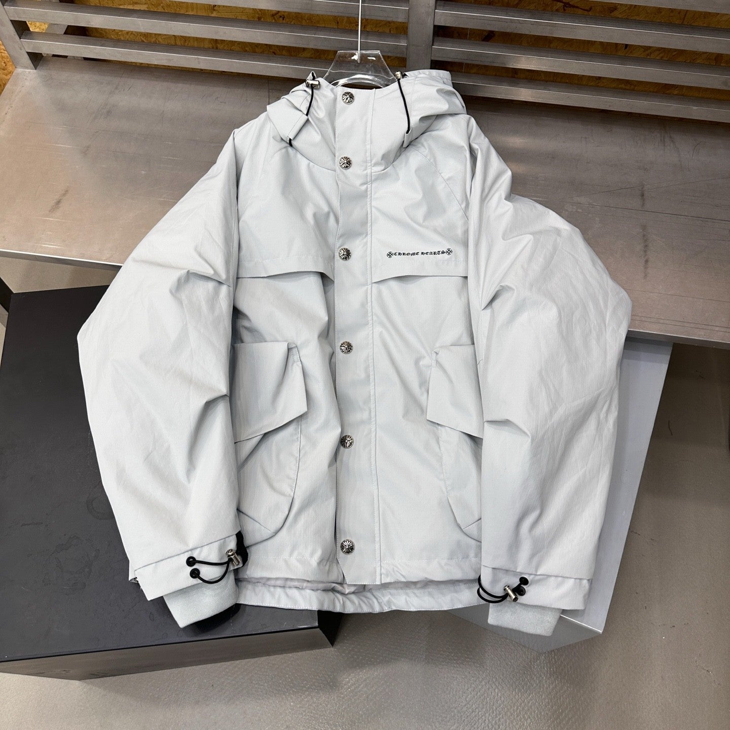Chrome Hearts Men's And Women's Fall/winter Fashion Casual Solid Color Hooded Zipper Windproof Single Breasted Button Classic Logo Print White Goose Down Filled Jacket #79546