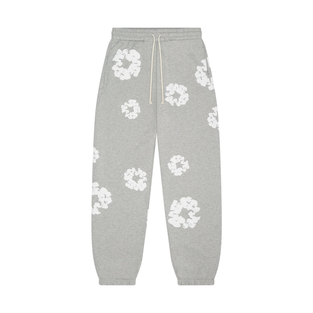 Denim Tears Men's And Women's Spring/fall Fashion Trend Solid Color Elastic Waist Tie Up Cotton Flower Foam Print American High Street Chic Brand Cuffed Sweatpants Long Pants #79536