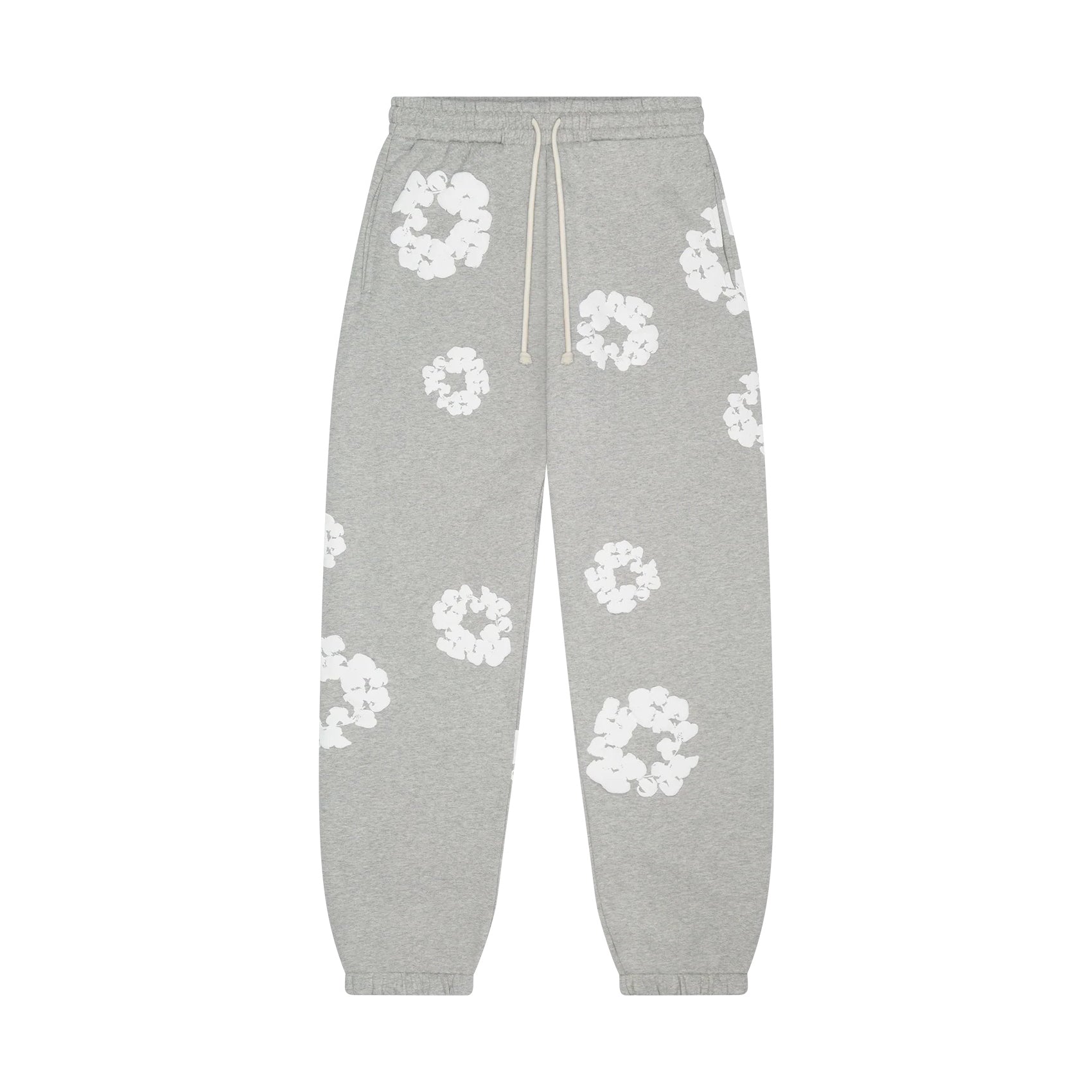 Denim Tears Men's And Women's Spring/fall Fashion Trend Solid Color Elastic Waist Tie Up Cotton Flower Foam Print American High Street Chic Brand Cuffed Sweatpants Long Pants #79536