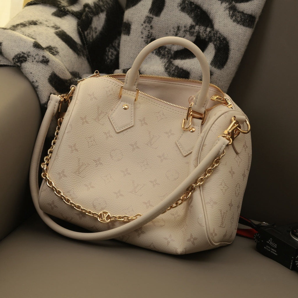 Louis Vuitton Speedy Bandoulière 25 Handbag Classic Monogram Tote Crossbody Bag Gold Chain Handbag Bags M26691 #193982