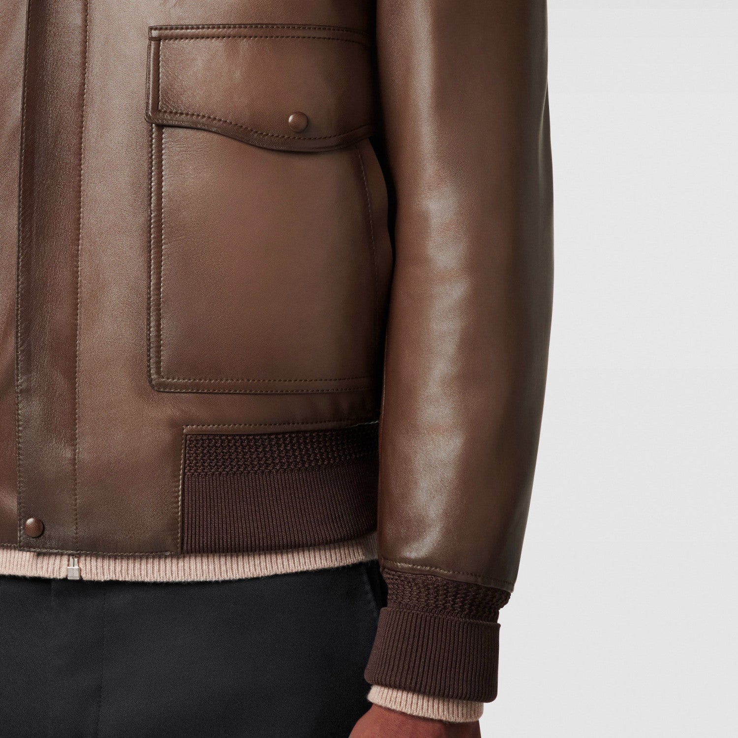 Berluti Men's Dyed Sheepskin Collar Zipper Solid Color Vintage-Washed Spring/Fall Fitted Casual Pilot Jacket Ngvp #2544