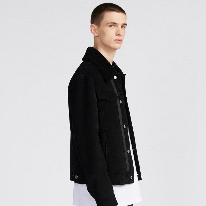 Dior Men's Autumn And Winter Solid Color Lapel Casual Single Breasted Cowhide Leather Short Jacket Ngvp #7226