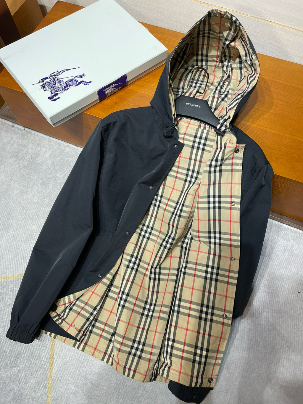 Burberry Men's Autumn and Winter Check Printed Hooded Single Breasted Reversible Jacket #99139