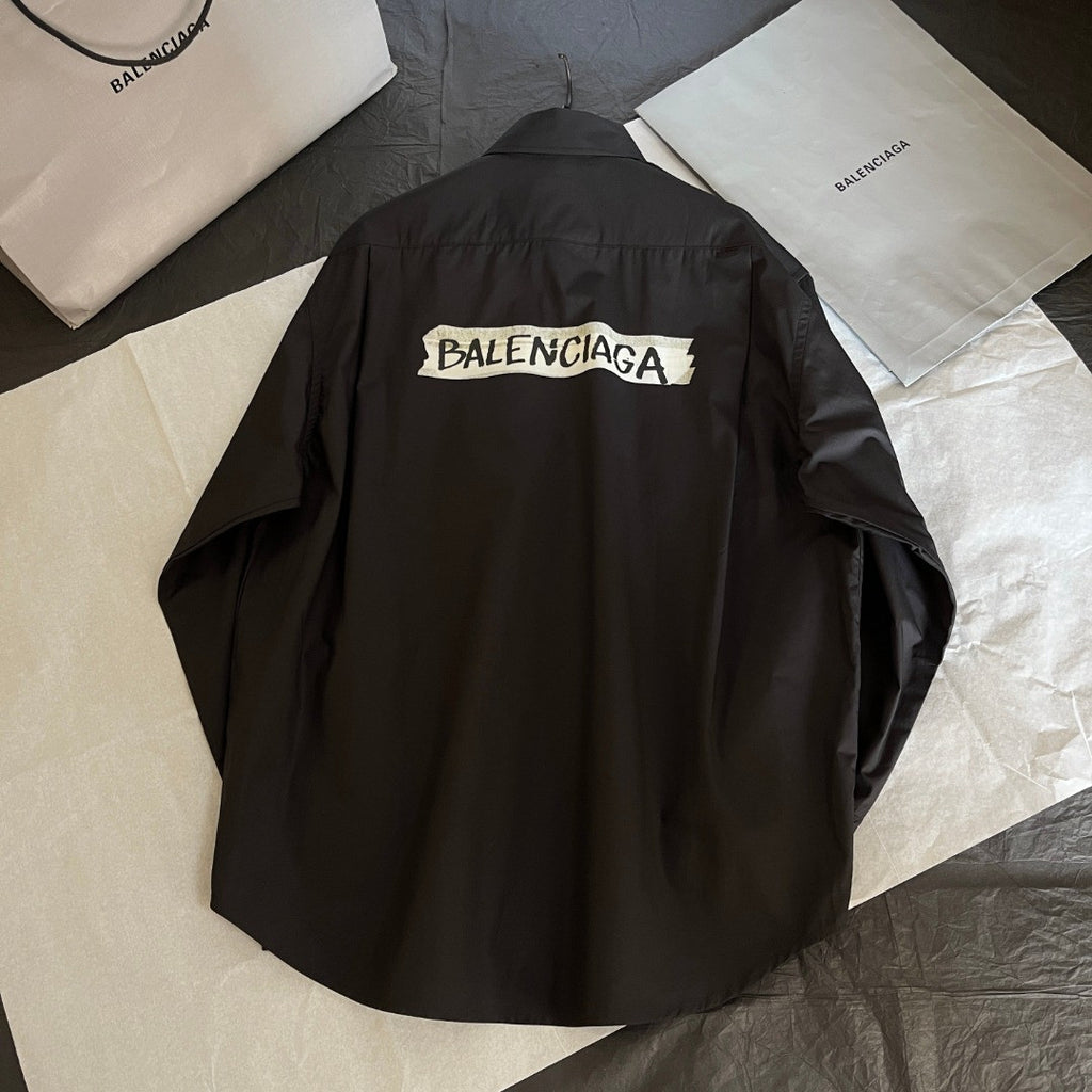 Balenciaga Men's Masking Tape Long Sleeve Shirt Large Fit in Black #337143