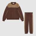 Gucci Men's Fall And Winter Logo Print Splicing Casual Cotton Round Neck Long Sleeved Sweater Drawstring Tie Drawstring Knit Sweatpants Pants Suit Set #72831