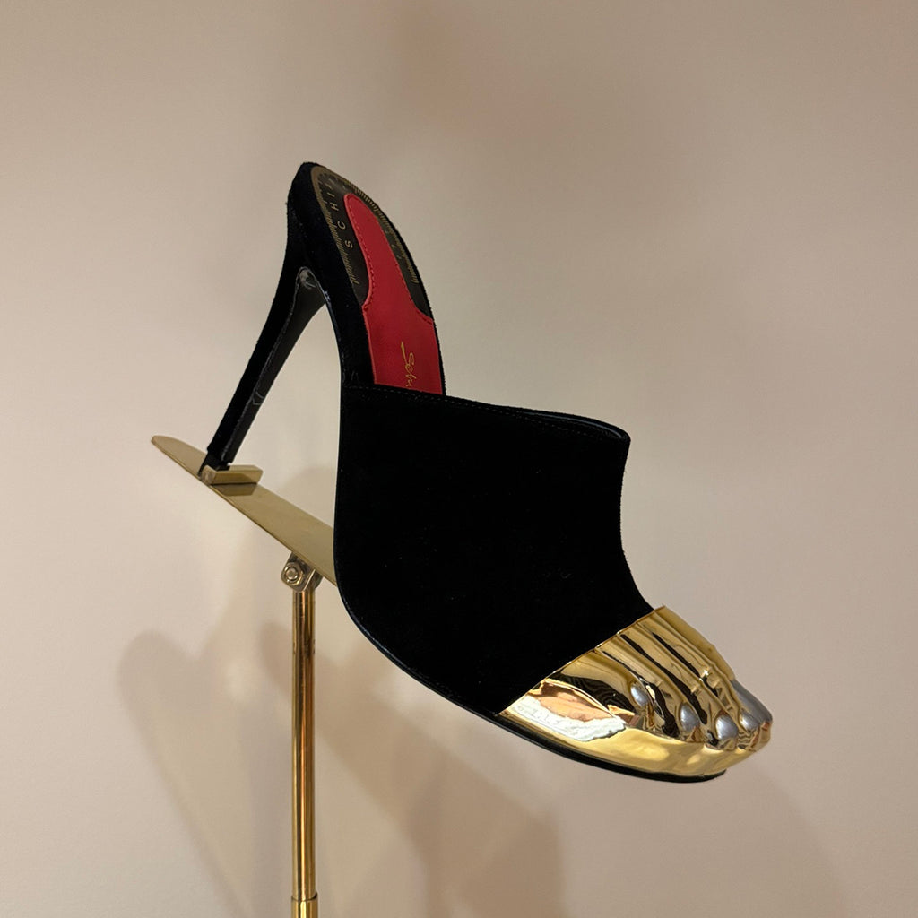 Schiaparelli ﻿Women's Retro Metal Toe Sandals Solid Color Leather Fashion High Heels Casual Shoes Ngvp #1516
