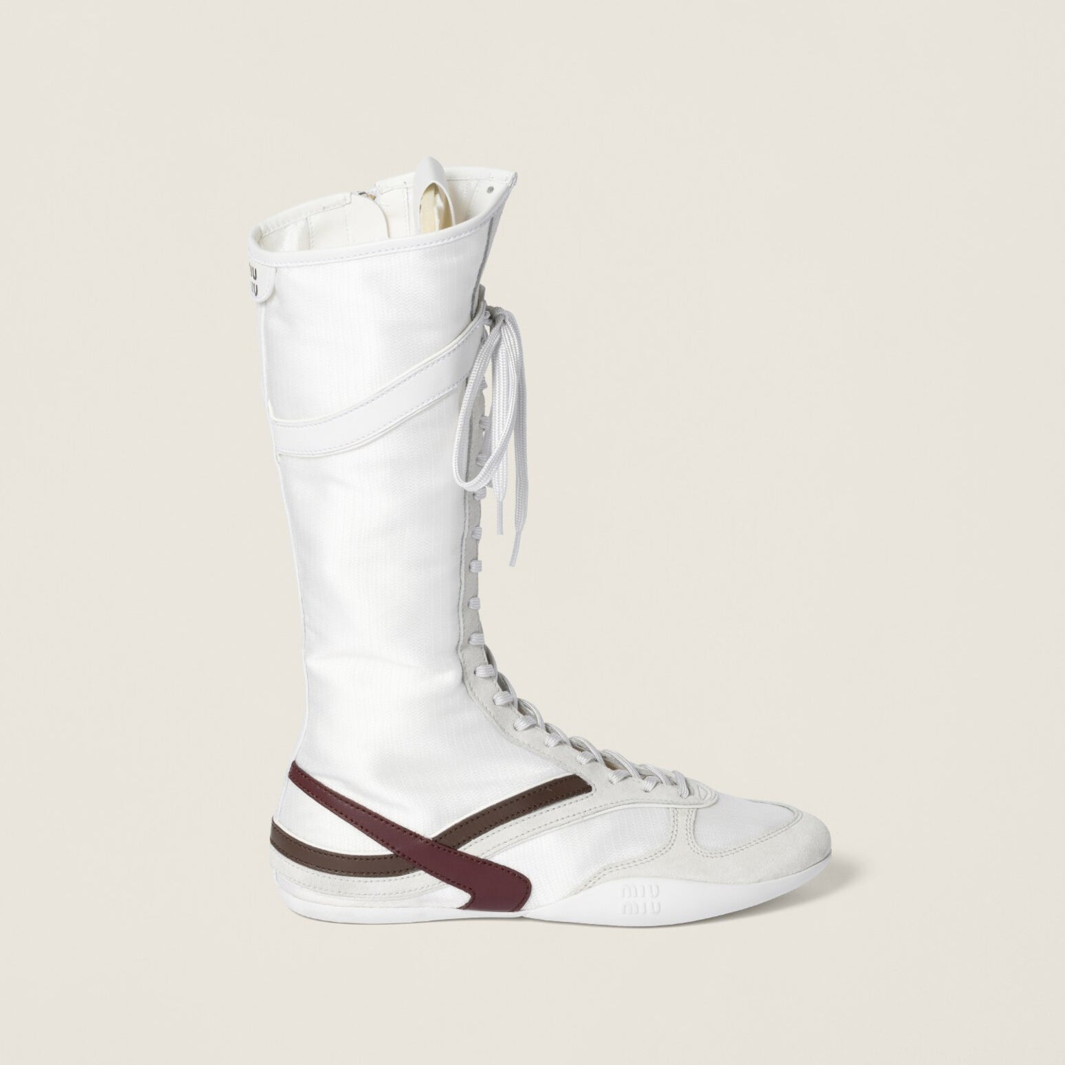 MiuMiu Gymnasium Women's Autumn And Winter Solid Color Technical Fabric And Suede Leather Boxing Boots Shoes #77315