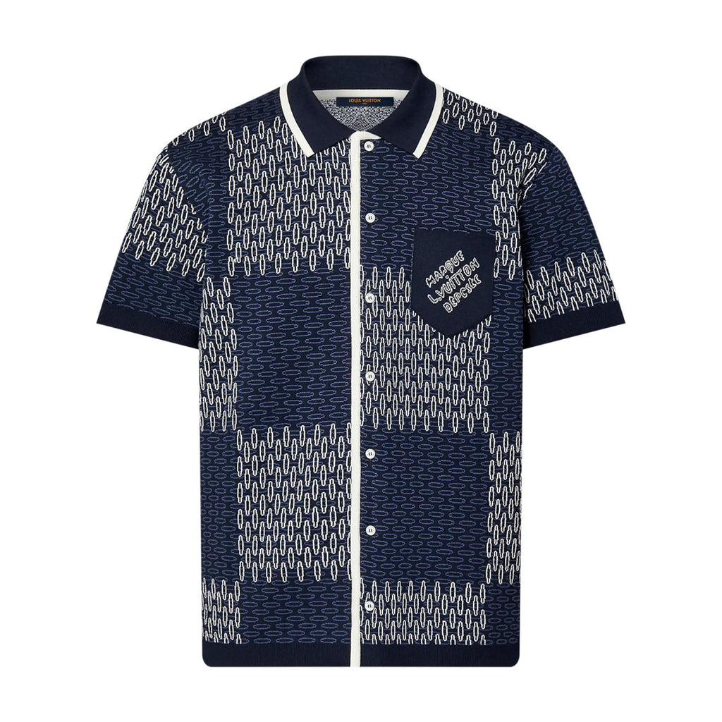 Louis Vuitton Men's Spring And Summer Letter Jacquard Knit Single Breasted Short Sleeved Shirt Drawstring Casual Shorts Suit Set #73114