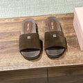 MiuMiu Women's Summer Fashion Casual Round Toe Slip On Suede Leather Wooden Sole Sandals Shoes #78432