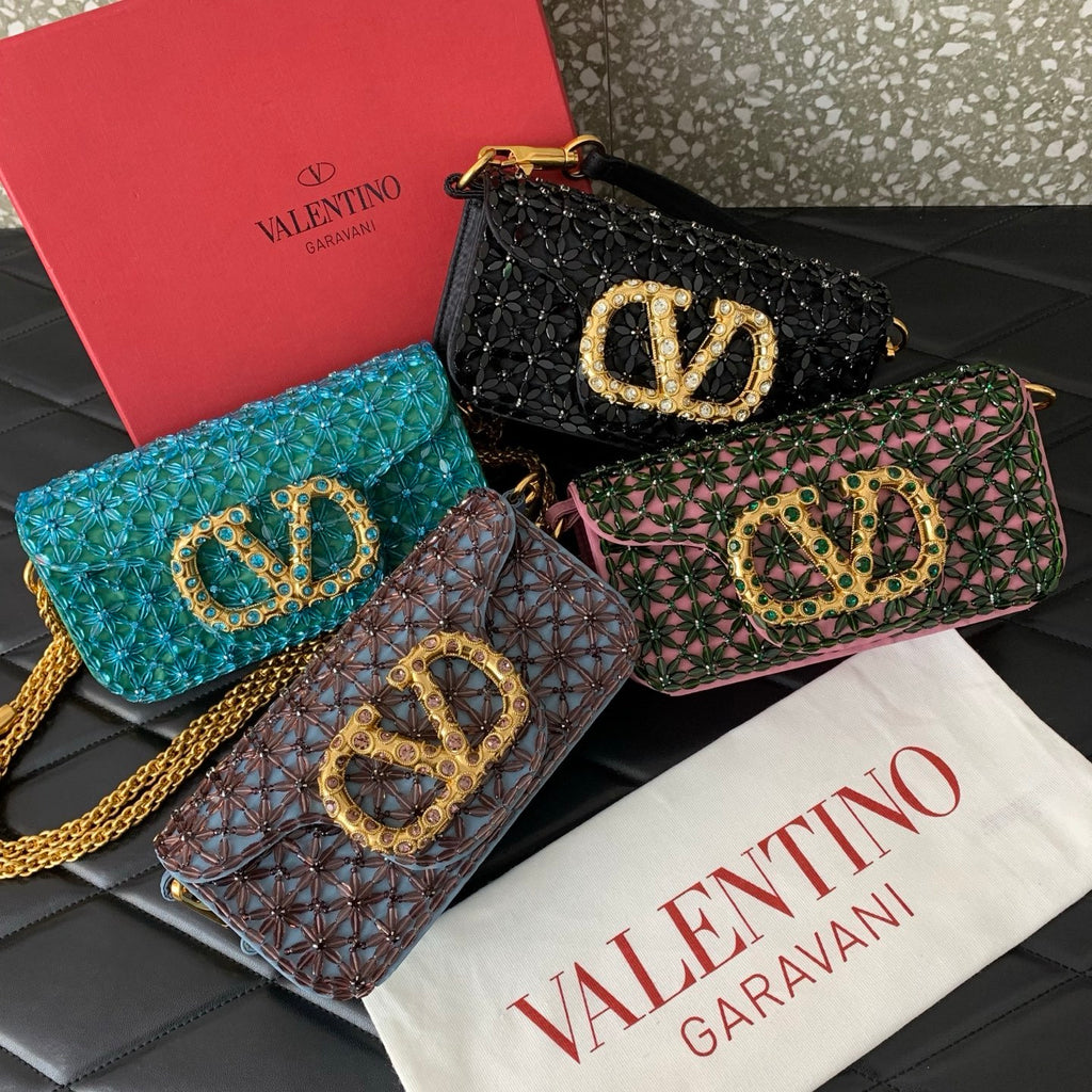 Valentino Imitation Crystal Decoration V Logo Signature Handbag #333601
