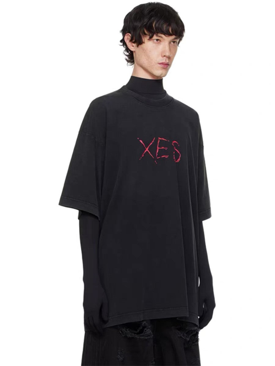 Vetements Men's Summer Letter Printed Cotton Round Neck Straight Short Sleeve Black T-Shirt #71615