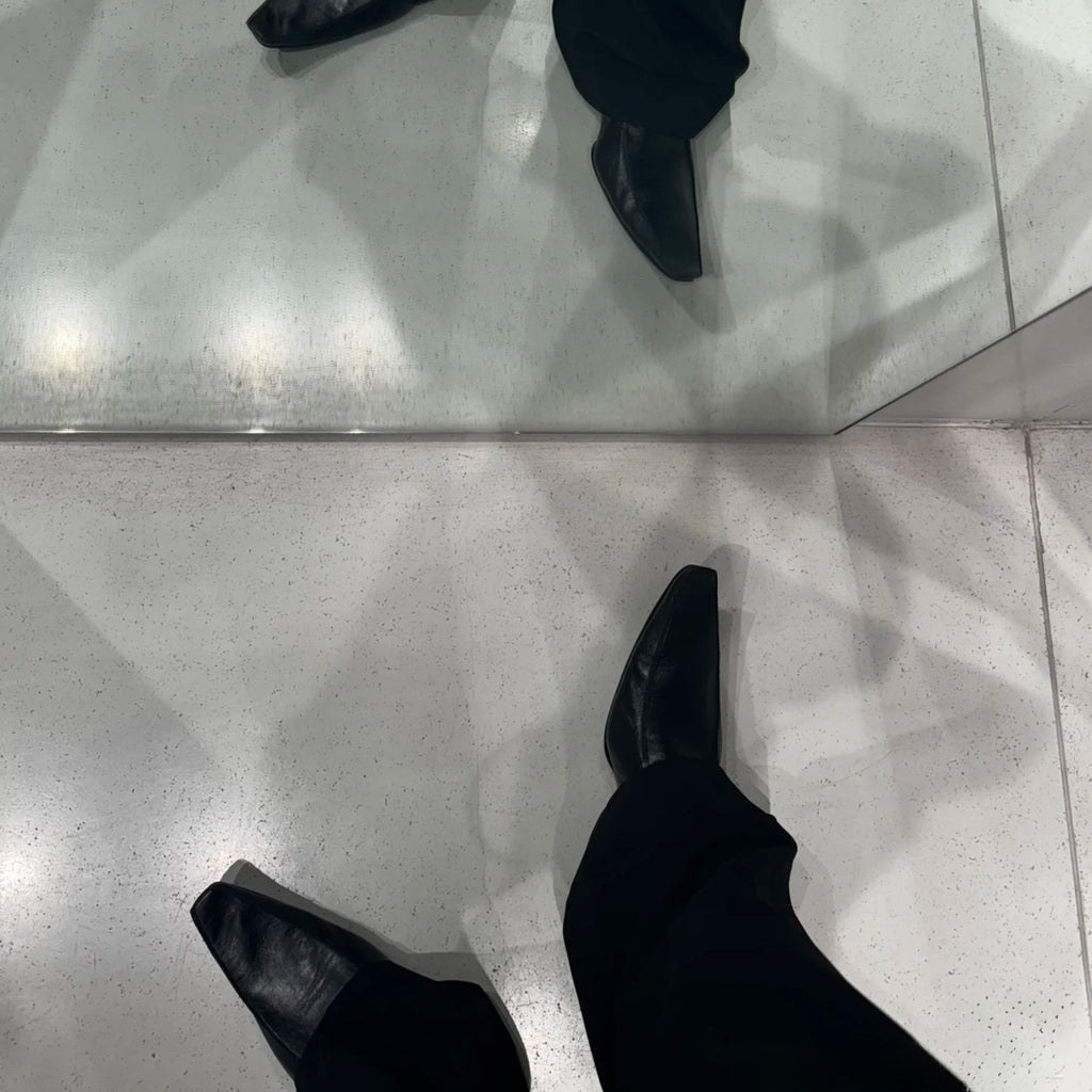 Balenciaga Men's Spring Summer Square Pointed Toe Cow Leather Shoes Horseshoe Heel High Street Trend Warped Toe Loafers Ngvp #1591