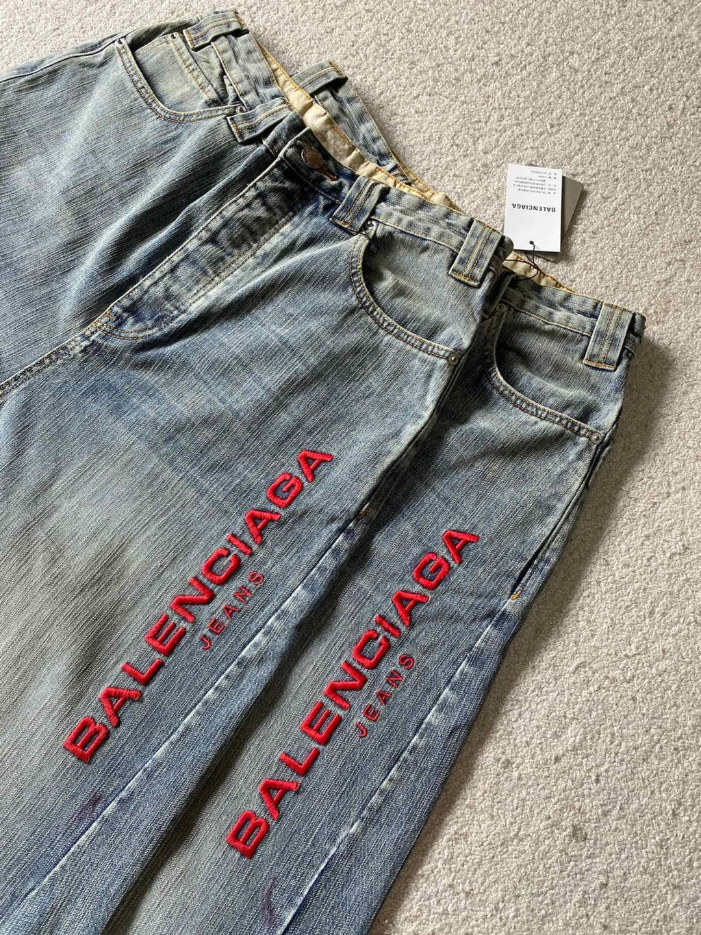 Balenciaga Men's and Women's Spring and Autumn Embroidered Letter Printed Solid Color Jeans Pants #76555