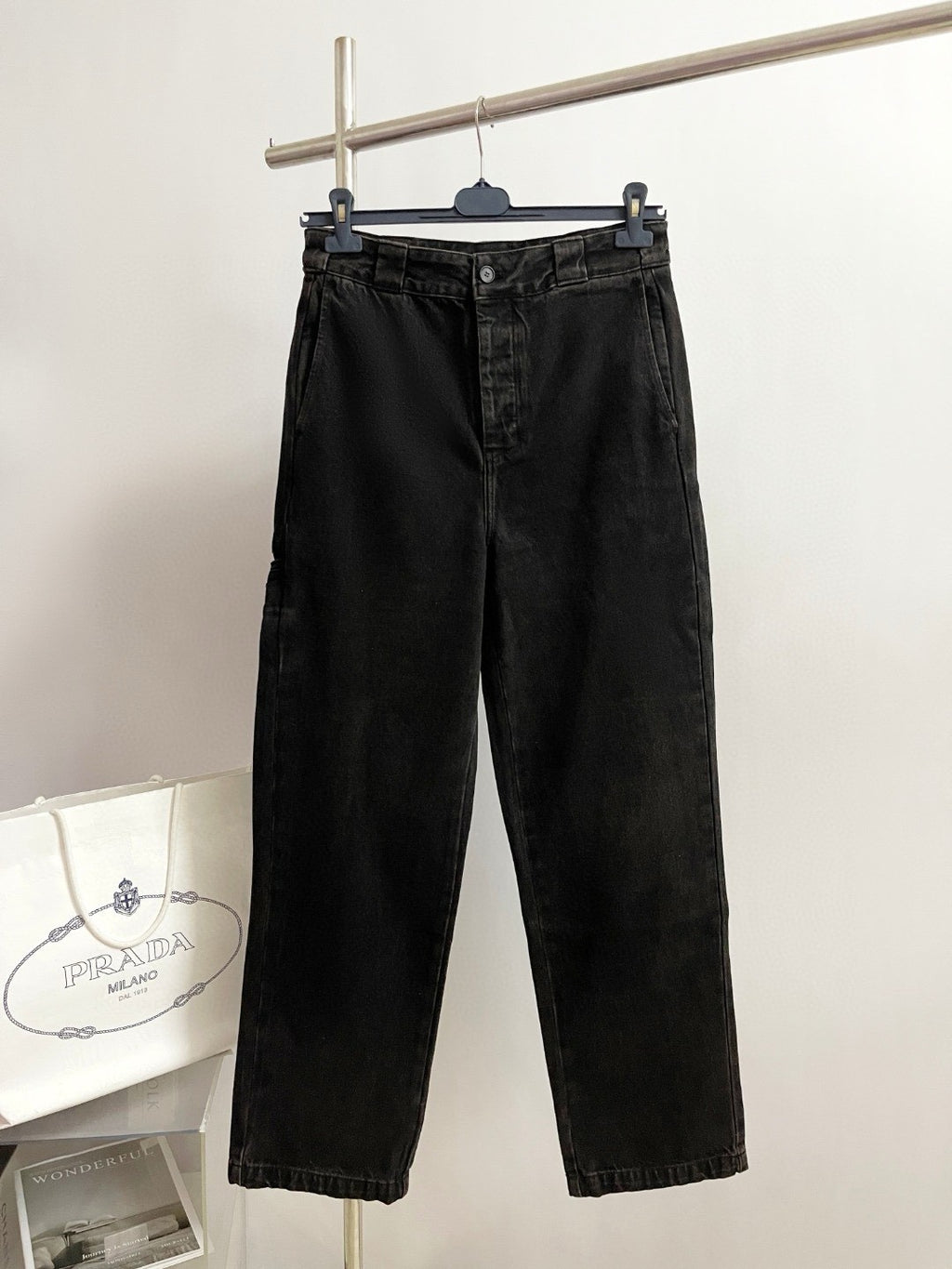 Prada Men's Spring and Autumn Solid Color Mid Waist Button Loose Jeans Pants #74355