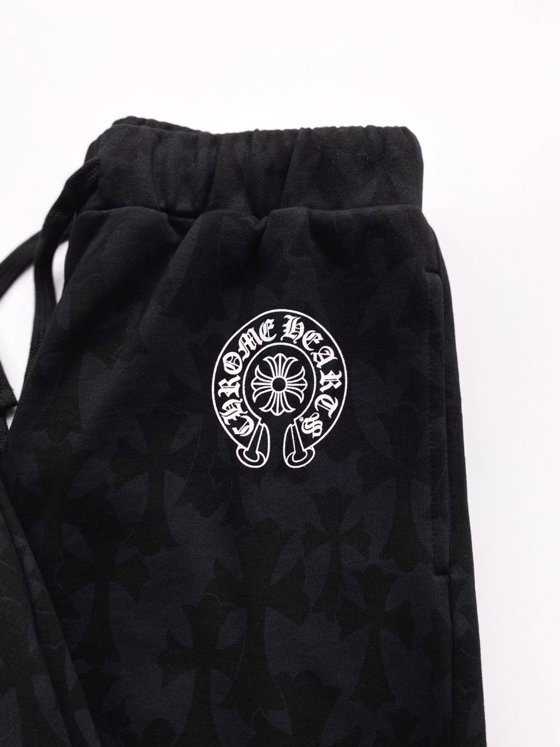 Chrome Hearts Men's Summer Black Logo Print Stretch Lace-Up Straight Shorts #99848