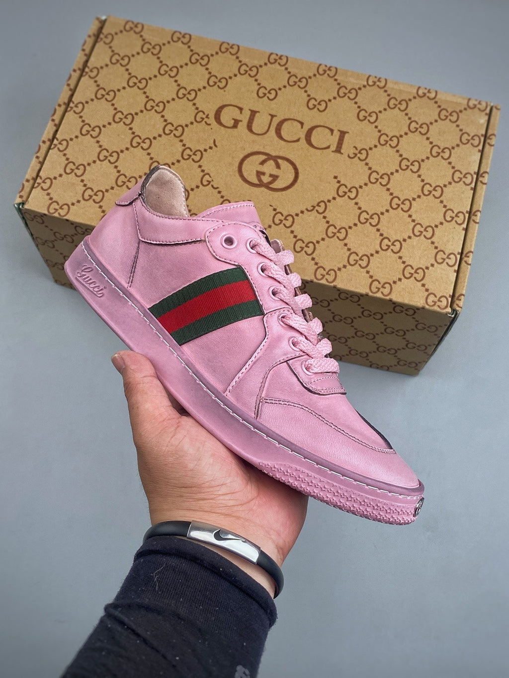 GUCCI Men's Stretch Low-top Sneaker in Sand and  GG canvas #383928