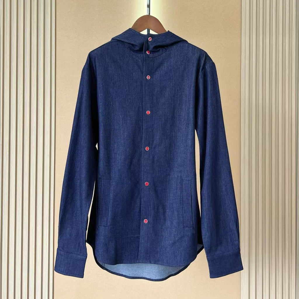 Kiton Men's Spring And Fall Retro Plaid Hooded Shirt Long-sleeved Lapel Buttons Fashion Casual Denim Cotton Shirt Ngvp #8879