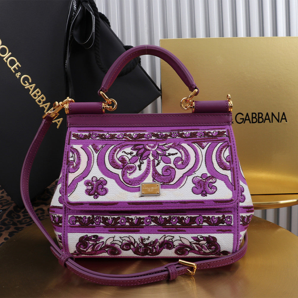 Dolce&Gabbana Majolica Embroidery Sicily Small Handbag Women's Classic Embroidered Spring/summer Tote With Chain Strap And Crossbody Strap Bag Bags #197030