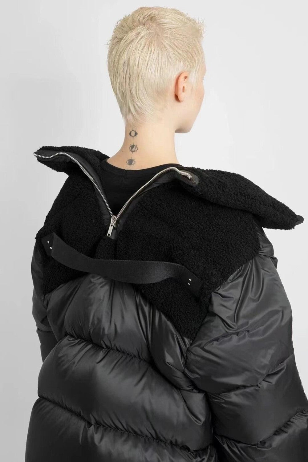 Moncler x Rick Owens Men's And Women's Winter Black Glossy Fur Collar Zipper Long Sleeve Puffer Down Jacket #72459