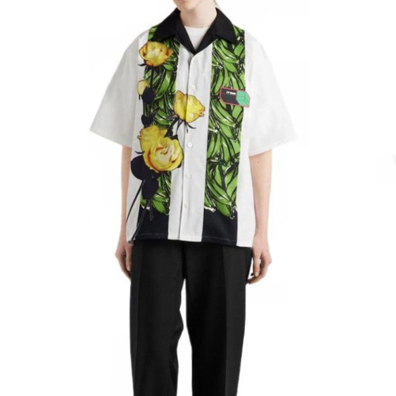 Prada Men's Women's Summer Colorblocked Floral Logo Printed Cotton Short Sleeve Shirt Ngvp #1777