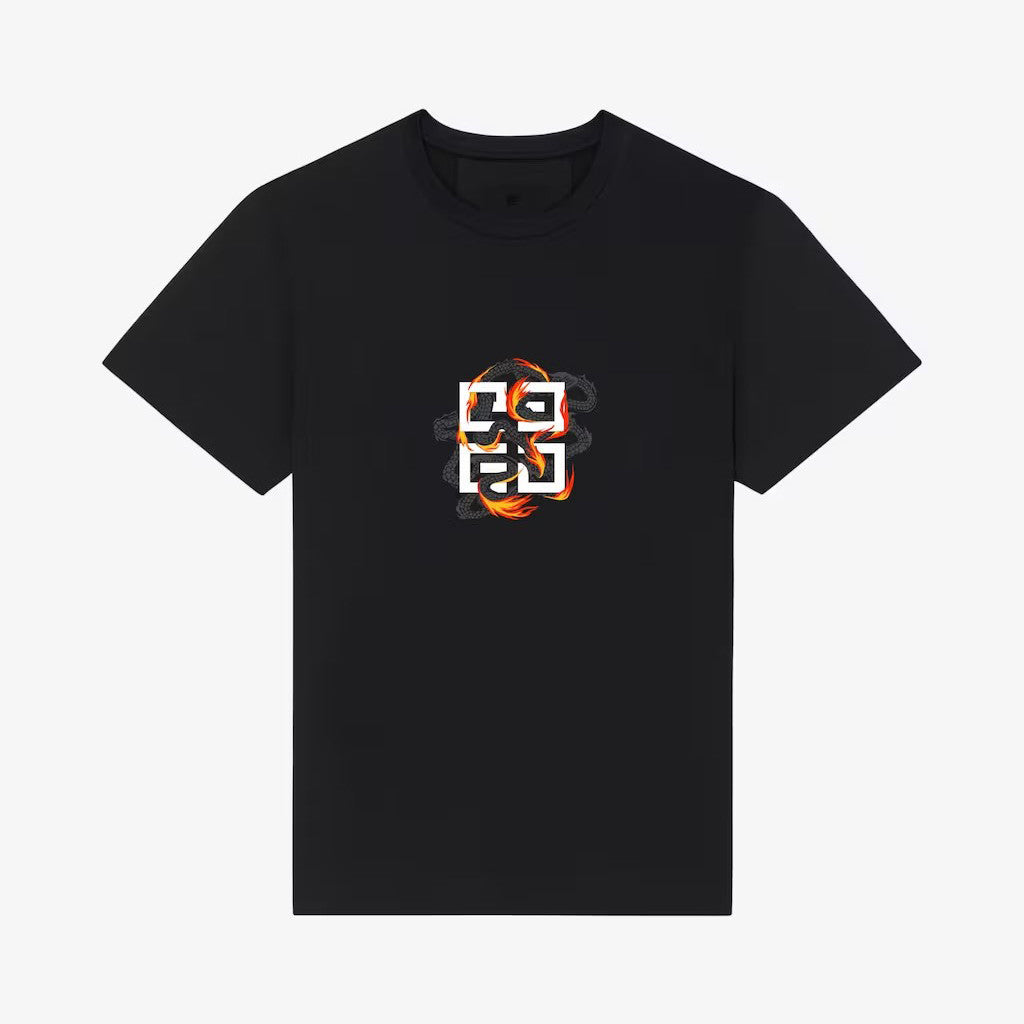 Givenchy Men's Spring/Summer Cotton 4G Dragon Printed Short Sleeve Black Slim Fit Straight T-shirt #98322